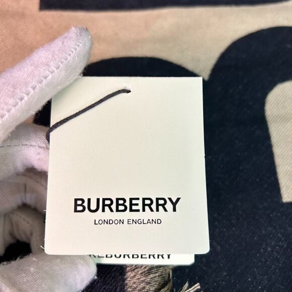 Burberry Monogram “B” Wool-Blend Scarf — Black/Beige, New - Picture 8 of 13